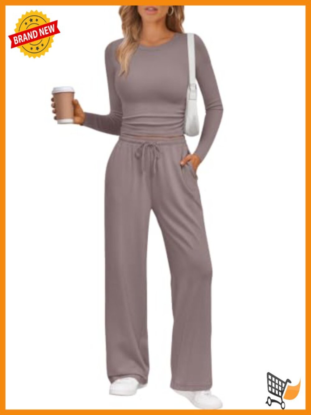 2 Piece Lounge Set Long Sleeve Wide Leg Pants Rayon Spandex
